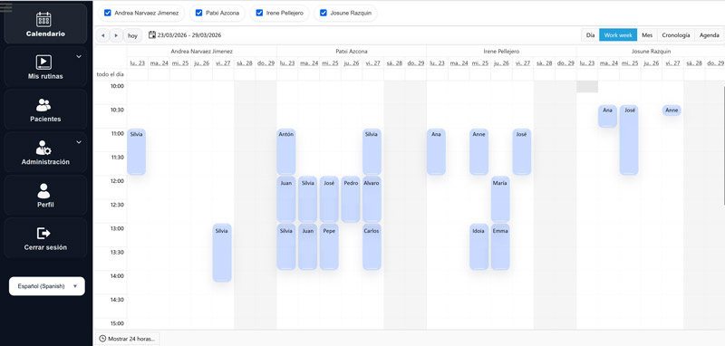 Agenda Fisiotribu - vista semanal de citas